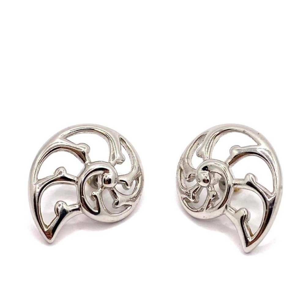 Trifari Earrings Silver Tone Vintage Cone Shell Design